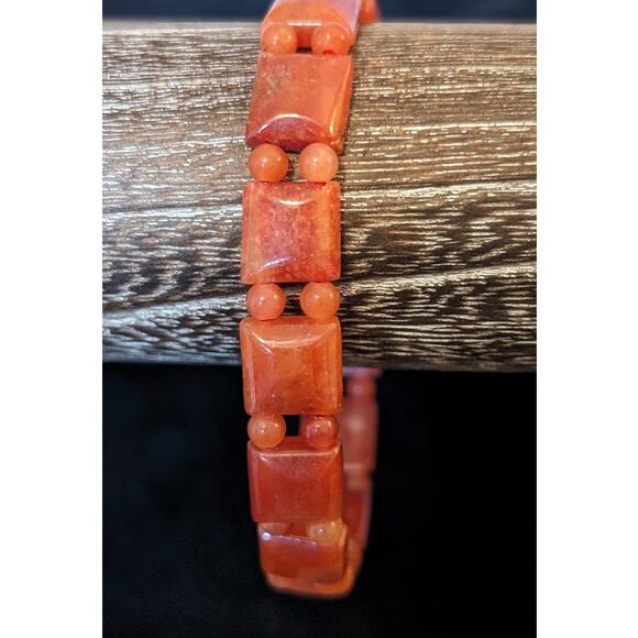 Reddish Brown Stone Bead Stretch Bracelet - Picture 2 of 5